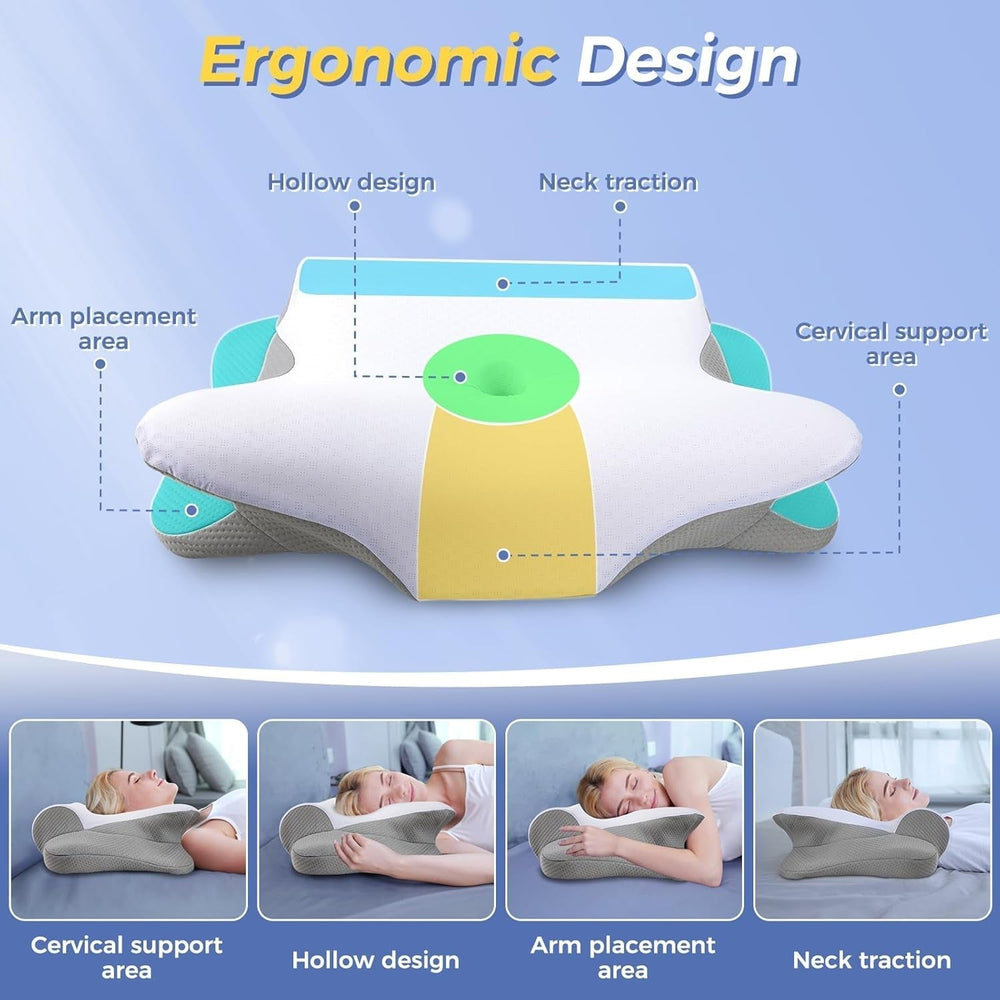 SAHEYER Oreiller Cervical 2 en 1 Oreiller Ergonomique de Soutien du Cou et Oreiller Roulant pour la Nuque Oreiller Orthopédique pour Dormeurs Latéraux Oreiller en Mousse à Mémoire pour Dormeurs Latéraux Oreillers Cervicaux Orthopédiques pour Dos et Ventre Naty Shop