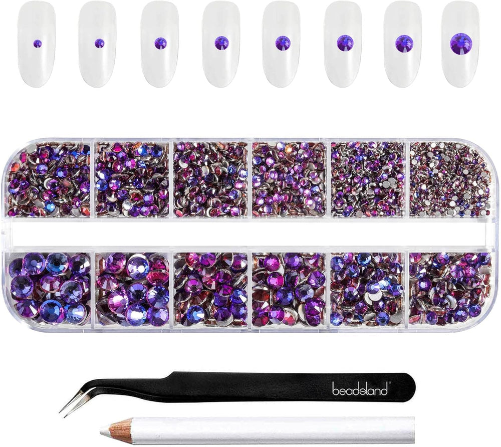 Beadland 2500Pcs Verre Nailart Strasssteine ​​​​Kristall Flatback Edelsteine ​​​​Runde, ​​​​pour Handwerk Gemischt 8 Größen SS4 ~ SS30 Mit Picking Pinzette Und Stift (Kristall Weiss)