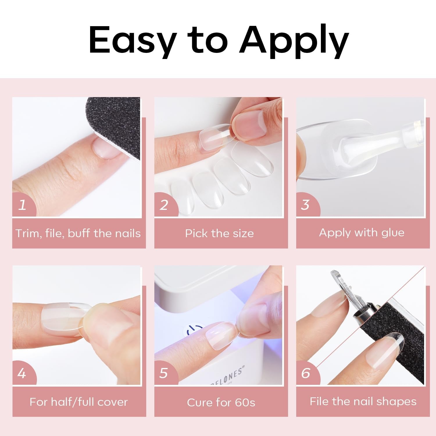 Modelones Nail Tips 510 pièces – Ensemble de pointes d'ongles à couverture complète, ensemble de pointes en gel, pointes d'ongles en résine PMMA pré-polonées, ongles artificiels à coller sur Nail Art DIY, Squoval court