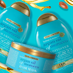 OGX Extra Strength Hydrate & Revive + Masque capillaire à l'huile d'argan du Maroc (300 ml), masque capillaire luxueux à l'huile d'argan riche et aux protéines de soie Naty Shop Hair Mask