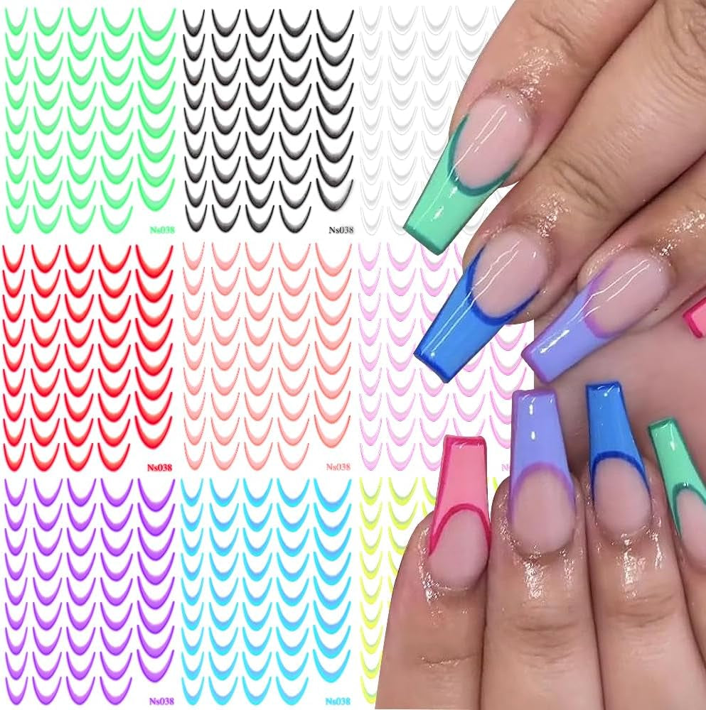 9 couleurs autocollants pour ongles français autocollants pour ongles français auto-adhésif feuille d'ongle ongles français autocollants dégradés pointe française autocollants pour ongles nail art autocollants de conception d'ongle accessoires pour ongles