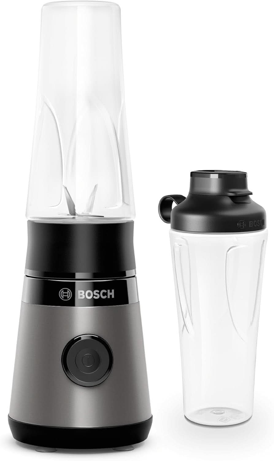 Bosch Mini-mixeur Vitapower Serie 2 MMB2111S, Mélangeur à grande vitesse, Bis Zu 40 000 tr/min, Tritan Togo-Flasche 0,6 L, Trinkdeckel, Bruchsicher, Spülmasch.Geeignete Teile, 450W, Silber/Schwarz Kitchen Naty Shop Single Schwarz