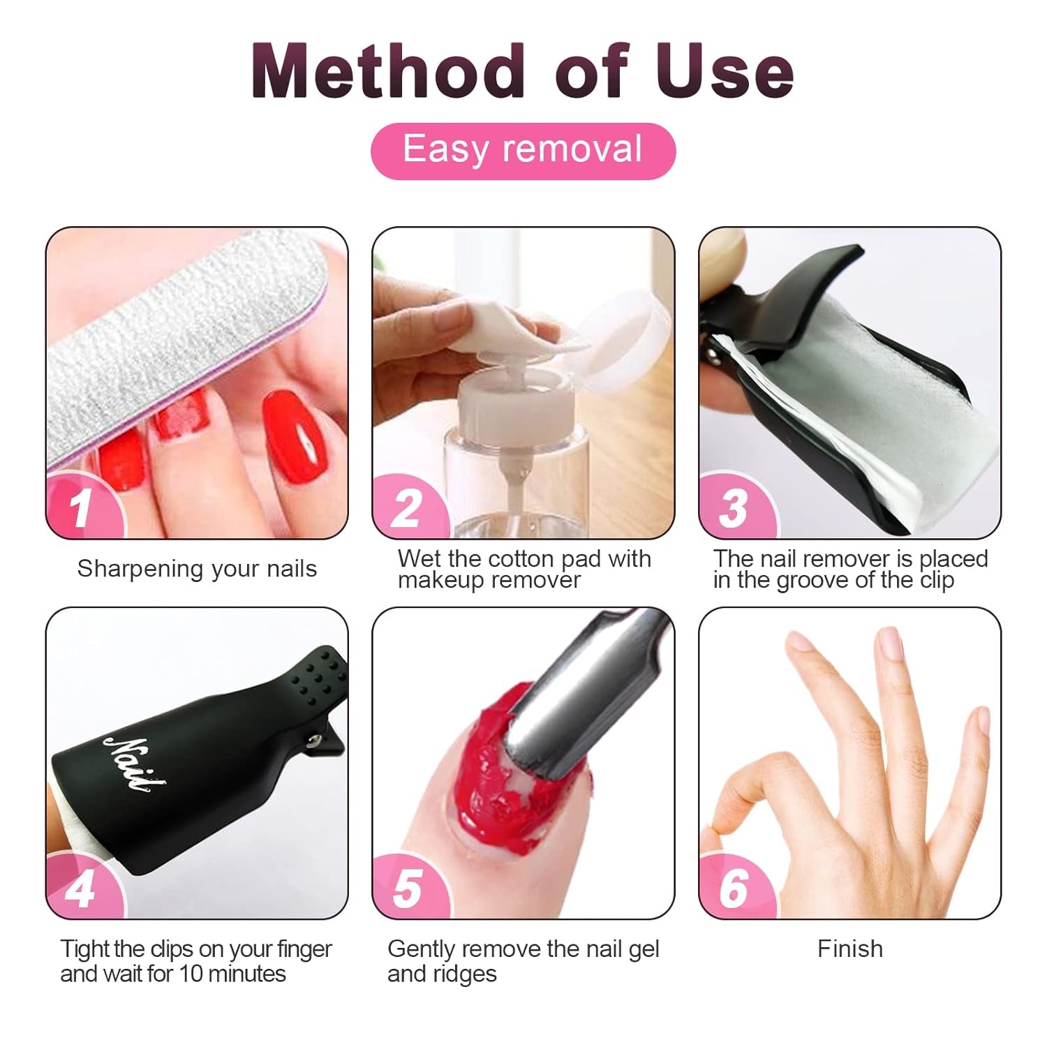 Hanyousheng Pinces à ongles, Clips à ongles, 10 pièces Noir Pinces à ongles, Pinces à ongles, Nails Art Gel Cap, Soak Off Clip Cap UV Gel Poliermittel Entferner Wrap Nail Tool