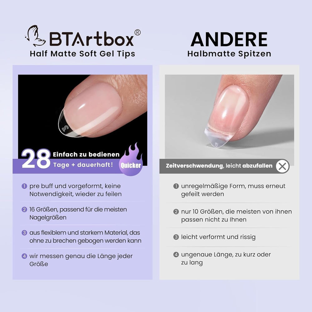 Btartbox Faux-ongles en amande extra courts - Gel à couverture complète X Soft XS - Semi-mat préformé pour salon d'ongles larges 320 pièces