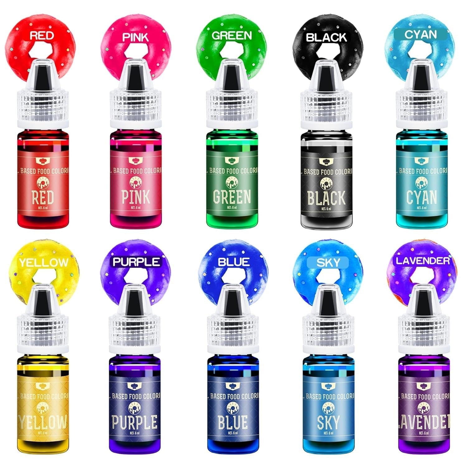 Colorant alimentaire liposoluble chocolat - 10 couleurs colorant alimentaire à base d'huile pour fondant, pâtisserie, gâteaux, biscuits - colorant alimentaire liquide sans saveur pour beurre de cacao, gâteaux, crème au beurre - 6 ml chacun
