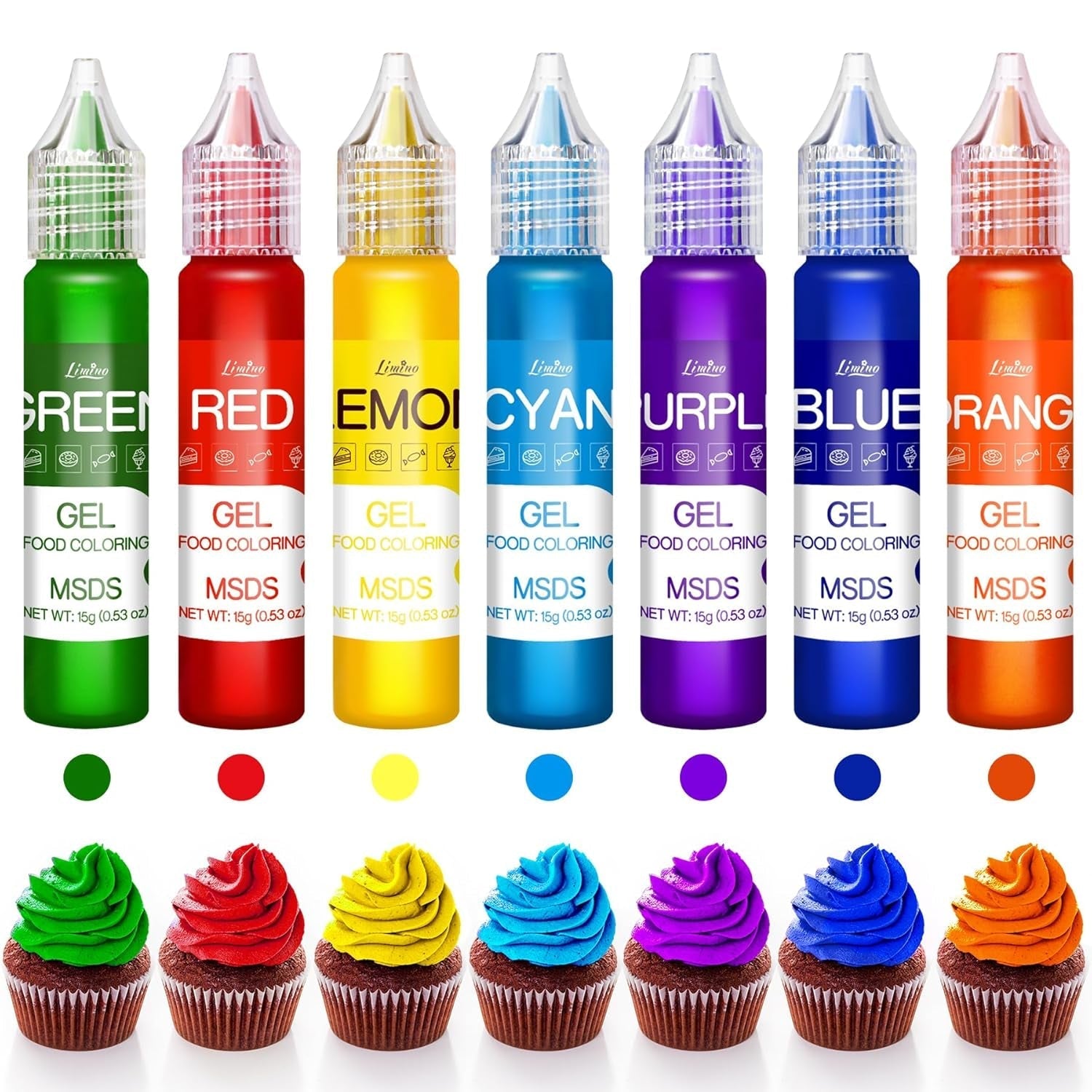 Colorant alimentaire en gel - Colorant alimentaire arc-en-ciel pour gâteaux, pâtisseries, biscuits, macarons - Colorant alimentaire concentré sans sucre pour décorer gâteaux, boissons, œufs de Pâques, slime - 15 g chacun