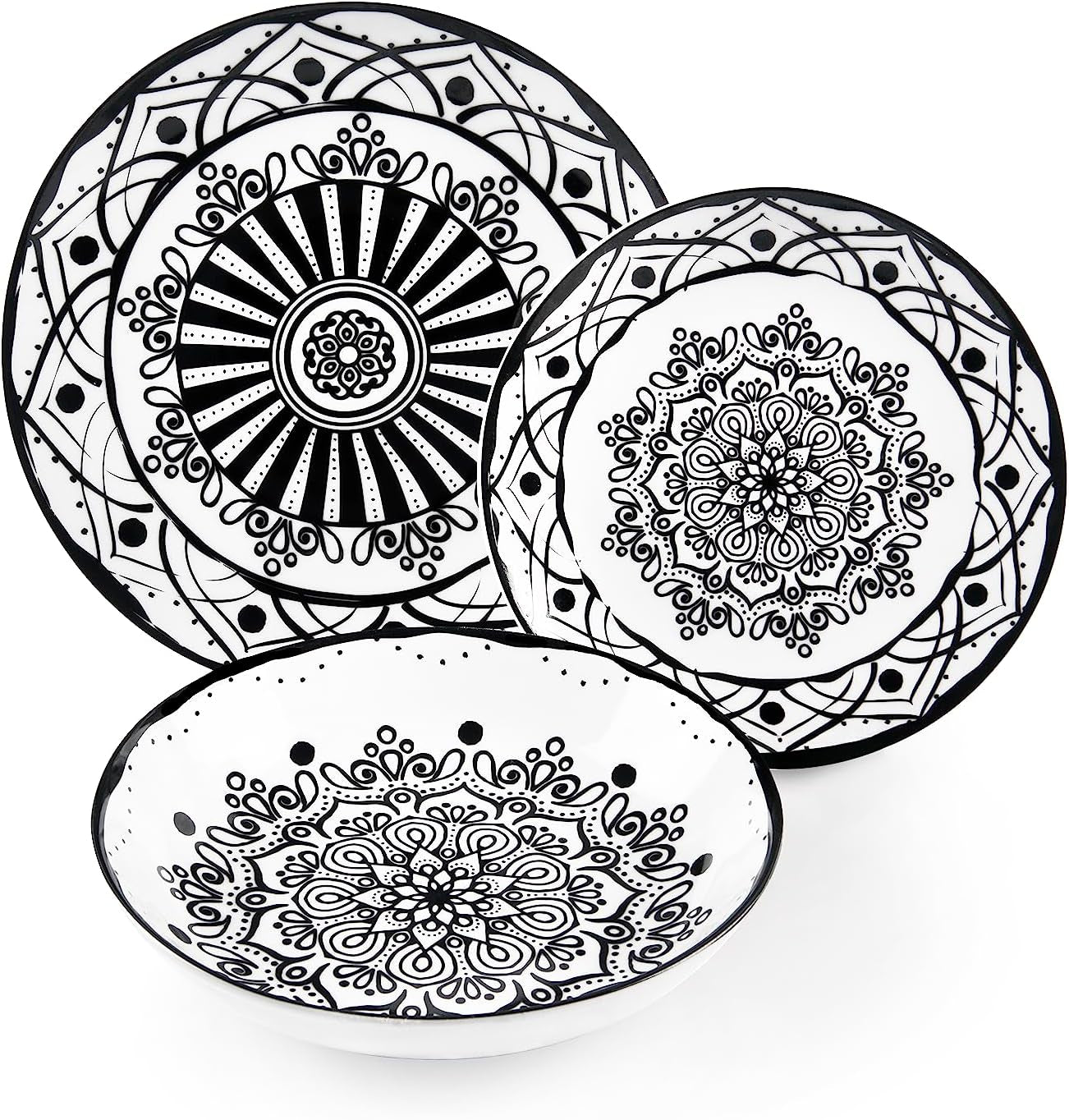 Excelsa Boheme Noir Service d'assiettes, 18 pièces, Porcelaine, Schwarz