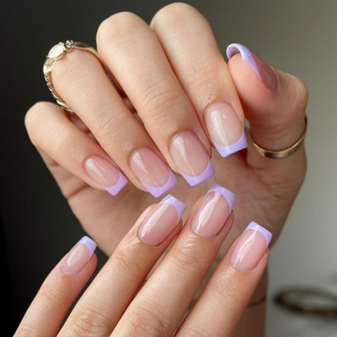 Longs conseils français colle à paillettes d'or sur les ongles longs carrés paillettes pointe française faux ongles ensemble ongles artificiels carrés pour les femmes 24 pièces