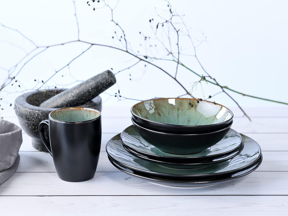 CreaTable, 23631, série Jawa – Glaçage réactif, service de table 16 pièces, service combiné en porcelaine, passe au lave-vaisselle et au micro-ondes, fabrication de qualité