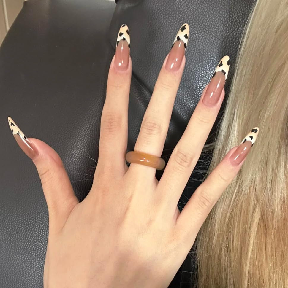 Moonglow longs ongles Stiletto laiteux blanc rose dégradé paillettes Cool faux ongles avec colle rose Ombre paillettes ongles artificiels