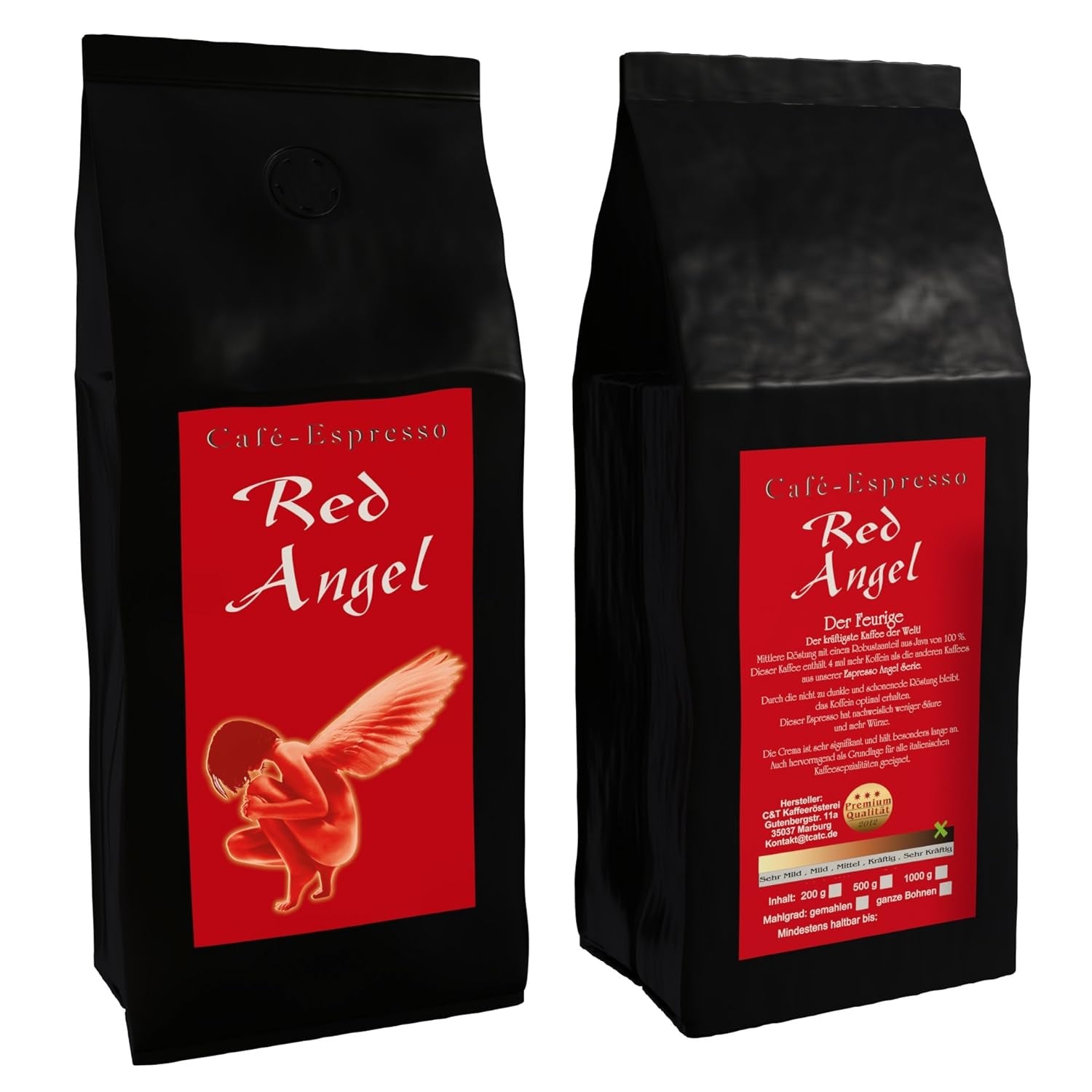 Café Espresso Red Angel - The Fiery One - 200g grossièrement moulu - pour cafetières à presse française - Espresso Premium Fort - Faible acidité - Légèrement torréfié et frais