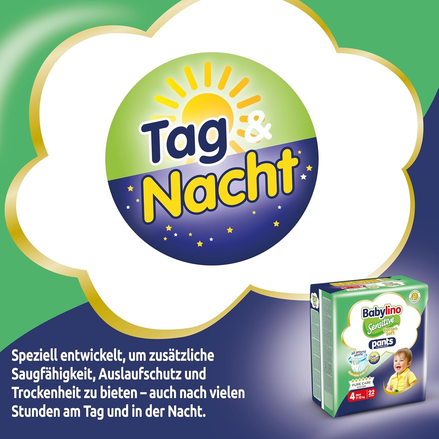 Couches Sensitive Cotton Soft, taille 4, Pantalon Maxi (7-13 kg), 22 pièces