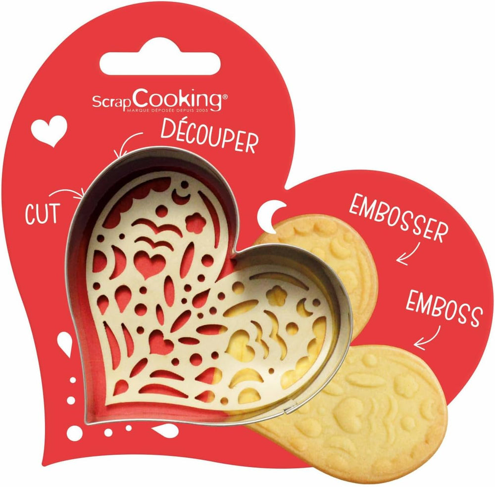 ScrapCooking - Herz Ausstecher und Stempel Set - Ausstecher für Plätzchen, Kekse, Fondant - Edelstahl Ausstecher & Holz Stempel - Backform Zubehör Valentinstag Ostern Geburstag Deko - 2095