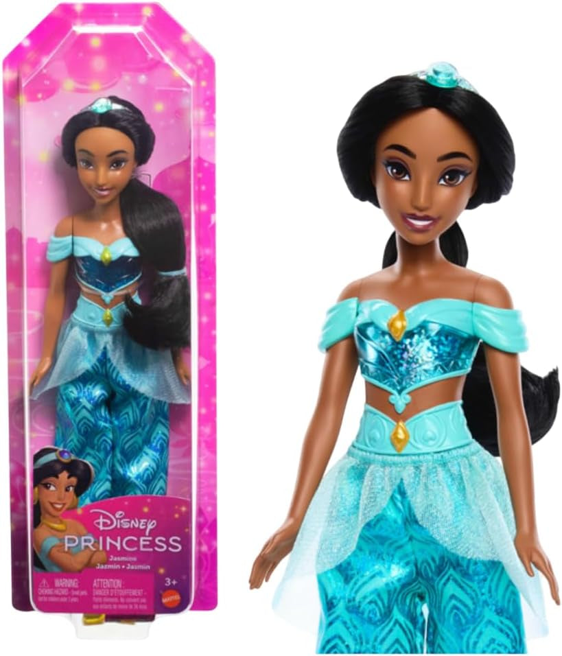 Mattel Disney Princess Toy Jasmine Poupée articulée avec vêtements et accessoires étincelants Cadeau inspiré du film Disney pour enfants HLW12