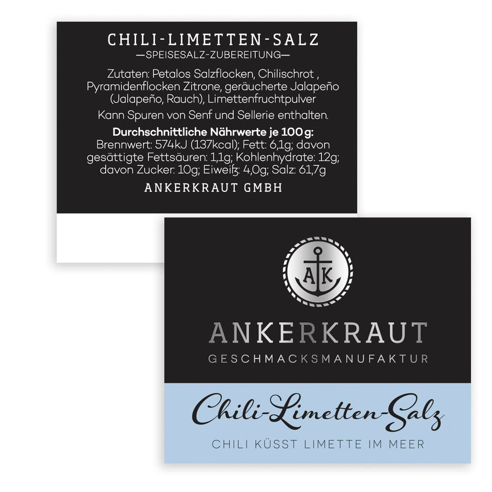 Ankerkraut Chili-Lime-Salz, 70g dans un verre en liège, Speise-Salz Mischung für Steak Fisch Salad Asia Gerichte, Allrounder mit Gesmack und Qualität