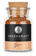 Ankerkraut Gyros, Gewürzmischung für Gyros, également sur la Pfanne ou sur le Grill, avec Zwiebel, Knoblauch, Marjolaine, Cumin, Piment et plus, 80 g dans Korkenglas