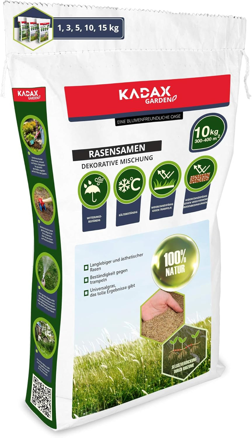 KADAX Ziergras, 200 M², Ziergrassaatgut, Grassaatgut, Rasenmischung, Grassamen, Rasensaat, Wirksames Saatgut, Rasensaatmischung, Gras, Saatgutmischung (5 Kg)