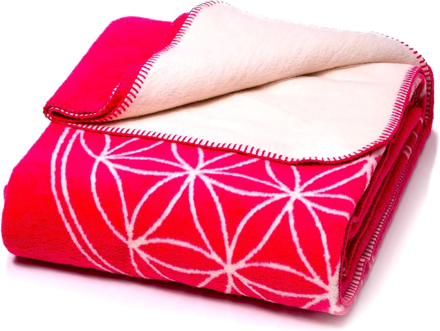 Glart couverture confortable Fleur de Vie Rose-Écru XL, 150X200 Cm, extra moelleuse comme couverture de canapé, couverture de yoga, couverture de vie, jeté de canapé en peluche Lits et Couvertures Glart Rose-Écru 150X200Cm