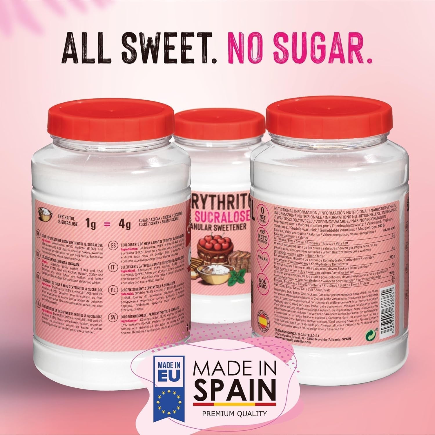 Érythritol + Sucralose 1:4 Matière grasse | 1G = 4G Zucker | 0 Netto-Kohlenhydrate - 0 Calorien - 0 Glykämischer Index - Keto - Kein GVO - Castello depuis 1907 - 1 Kg Édulcorants Naty Shop