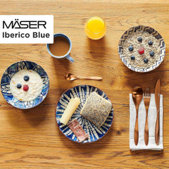 MÄSER 934017 Service de table ibérique bleu pour 4 personnes, 12 pièces, style mauresque, différents designs vintage en blanc et bleu, céramique