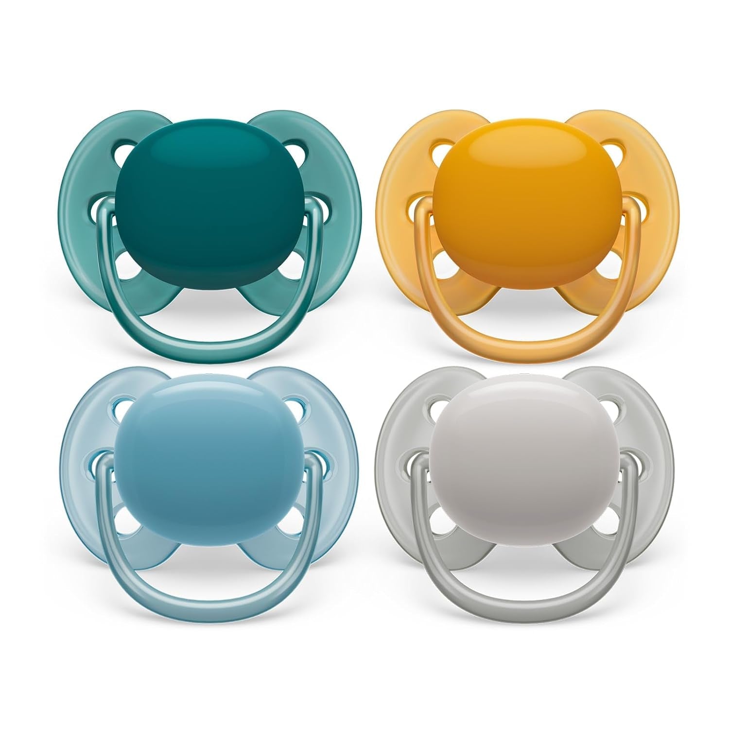 Sucettes Philips AVENT Ultra Soft - paquet de 4 sucettes extra douces sans BPA pour bébés âgés de 0 à 6 mois, comprenant étui de transport et stérilisation (Modèle SCF091/35)