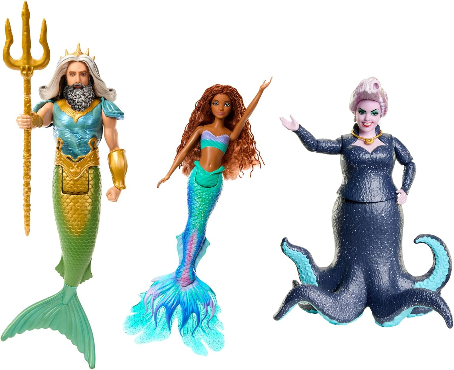 Mattel DISNEY Arielle La Sirène Coffret avec Mala, Karina et Arielle, tenues et coiffures uniques, pour jouer et collectionner imaginativement, à partir de 3 ans, HND29 Naty Shop King Triton, Ursula et Ariel poupées