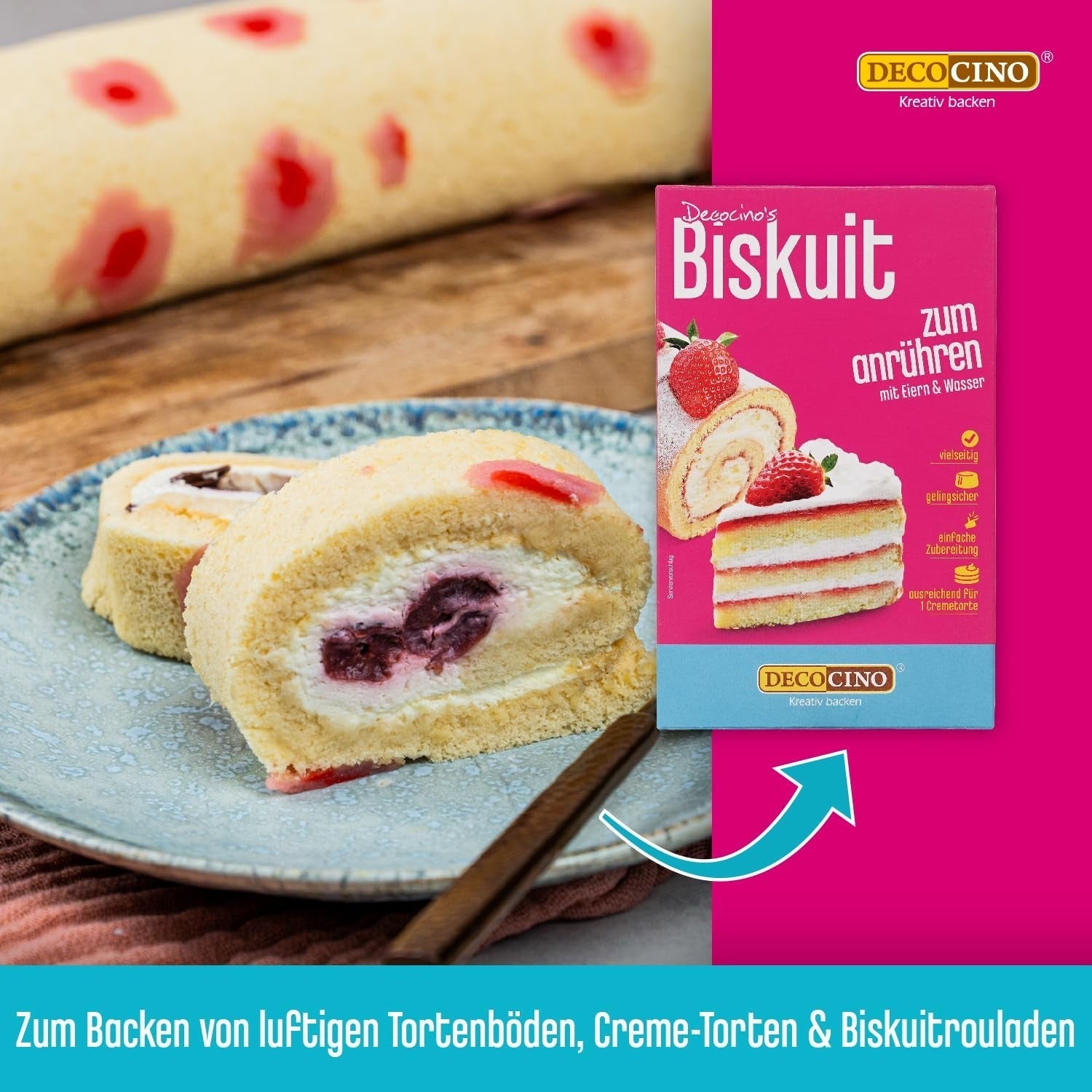 DECOCINO Biscuit Backmischung (250 G) – Einfache Zubereitung – Gelingsicher – Zum Backen Von Luftigen Biskuitböden, Creme-Torten, Biskuitrollen Uvm. Boutique Naty
