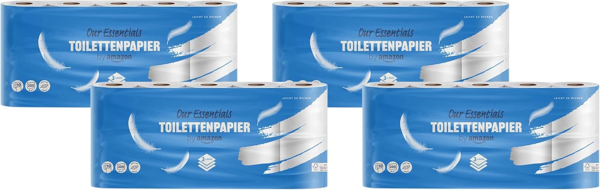 Par Amazon Papier toilette, 3 couches, 10 rouleaux (10 rouleaux, 1 paquet) 200 feuilles par rouleau, certifié Fsc