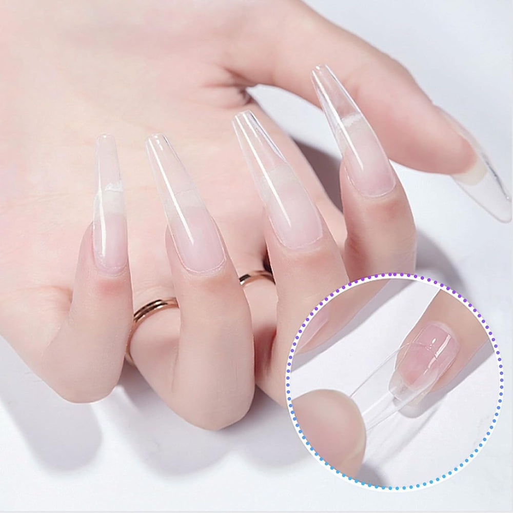 Faux Ongles Transparents Extra Longs 240 Pièces Demi-Couverture Faux Ongles Carrés Droits Faux Ongles Extensions d'Ongles Français pour Salons de Manucure et DIY Nail Art