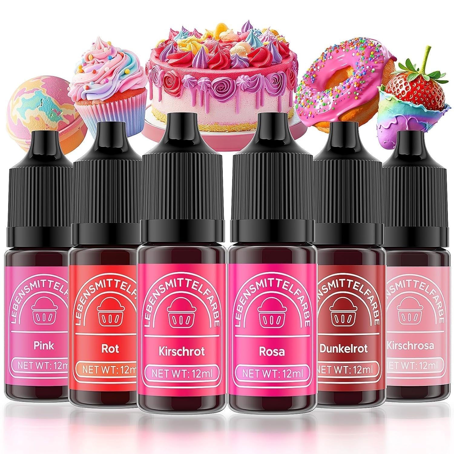 Colorant alimentaire 6 couleurs x 12 ml, colorant alimentaire liquide hautement concentré pour la pâtisserie, kit de colorants alimentaires pour fondants, gâteaux de Noël, macarons, beignets, biscuits (arc-en-ciel)