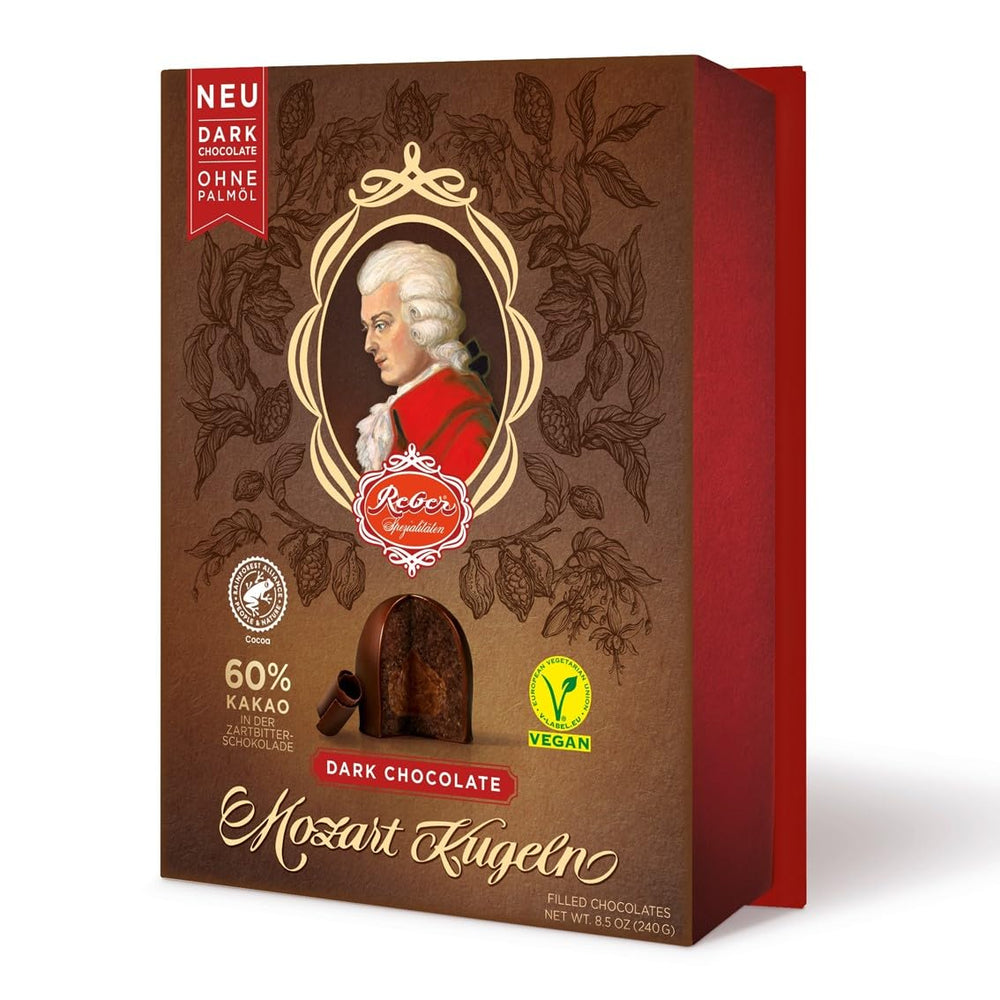 Boules Reber Mozart au chocolat noir, pack de 6 avec pâte d'amande et nougat, vegan - 1 x 120 g