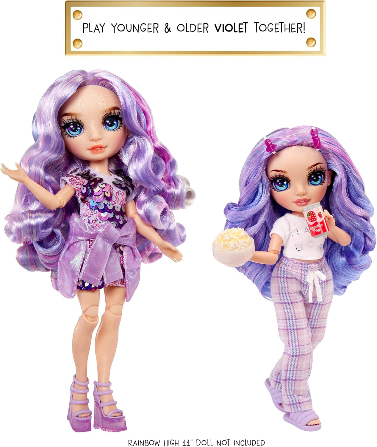 Rainbow High Junior High PJ Party Doll - Violet - 22 cm avec combinaison douce, chaussons et accessoires de jeu - Jouet pour enfants - Idéal pour les 4-12 ans