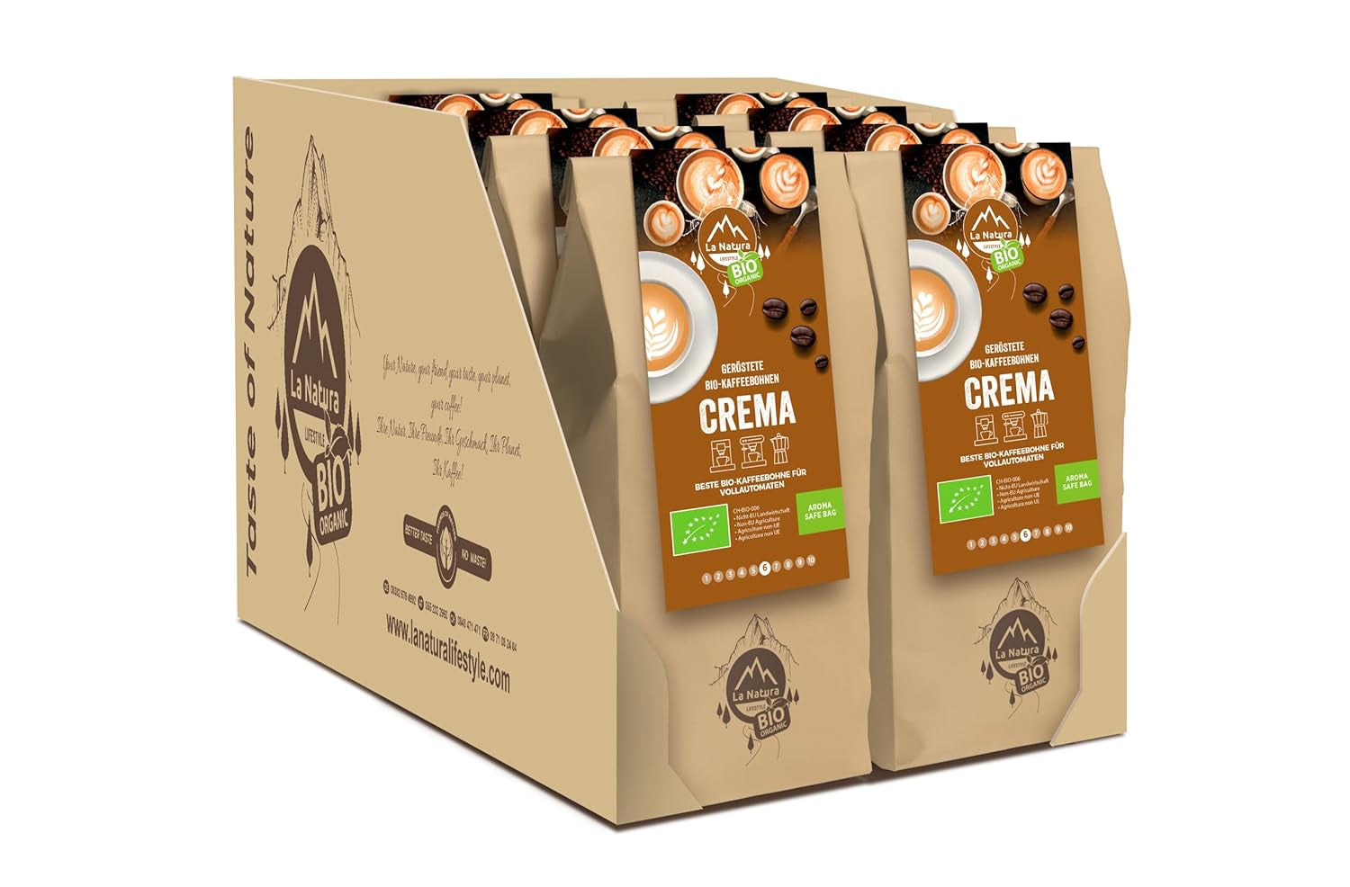 La Natura Lifestyle BIO KAFFEEBOHNEN (1000g) | BIO CRÈME Bohnenkaffee | GANZE BOHNEN | Arabica et Robusta | Vollautomaten & Siebträgermaschinen