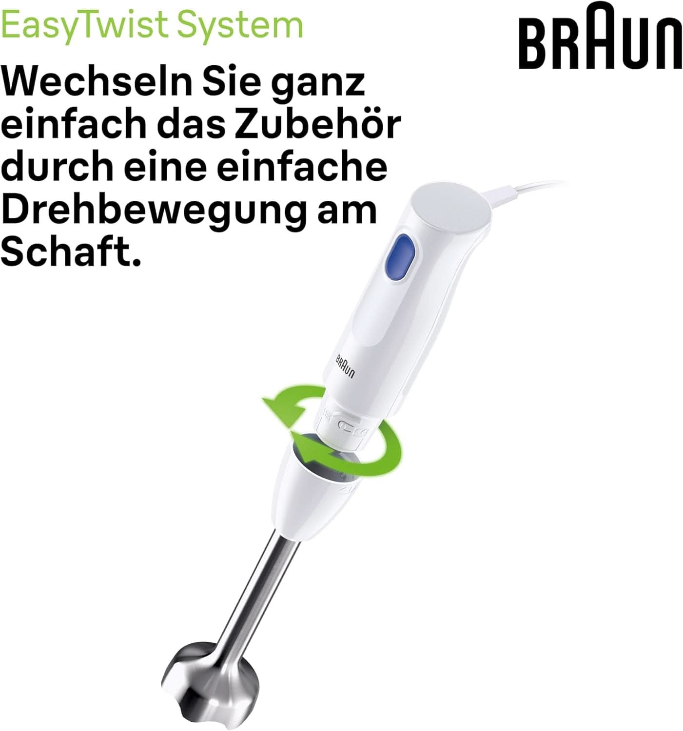 Braun Stabmixer MQ10.001M Multiquick 1 - Extra Light Pürierstab Mit Edelstahl-Mixfuß Und Easytwist System, Inkl. Mix- & Messbecher 600 ml, 450 watts, blanc mère et enfant Naty Shop