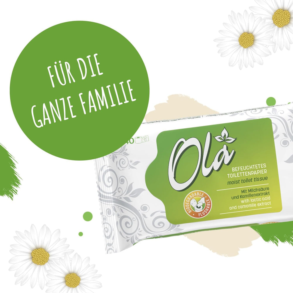 Papier toilette humide OLA - (1X40 pièces) Lingettes humides - extrait de camomille et acide lactique, lavables, peaux sensibles - 40 pièces