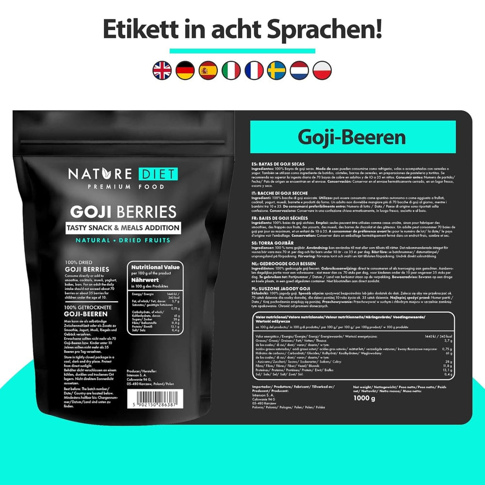 Nature Diet - Baies de Goji 1000 G | Baies séchées Produits déshydratés Naty Shop