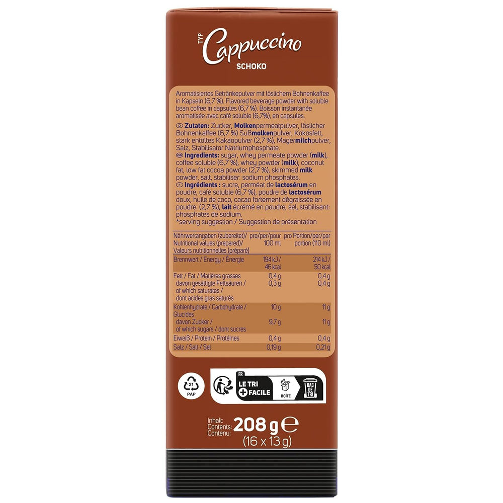 Capsules de café KRÜGER Cappuccino Schoko, compatibles avec K-fee et ALDI EXPRESSI* Kapselmaschinen, café instantané aromatisé, 96 capsules