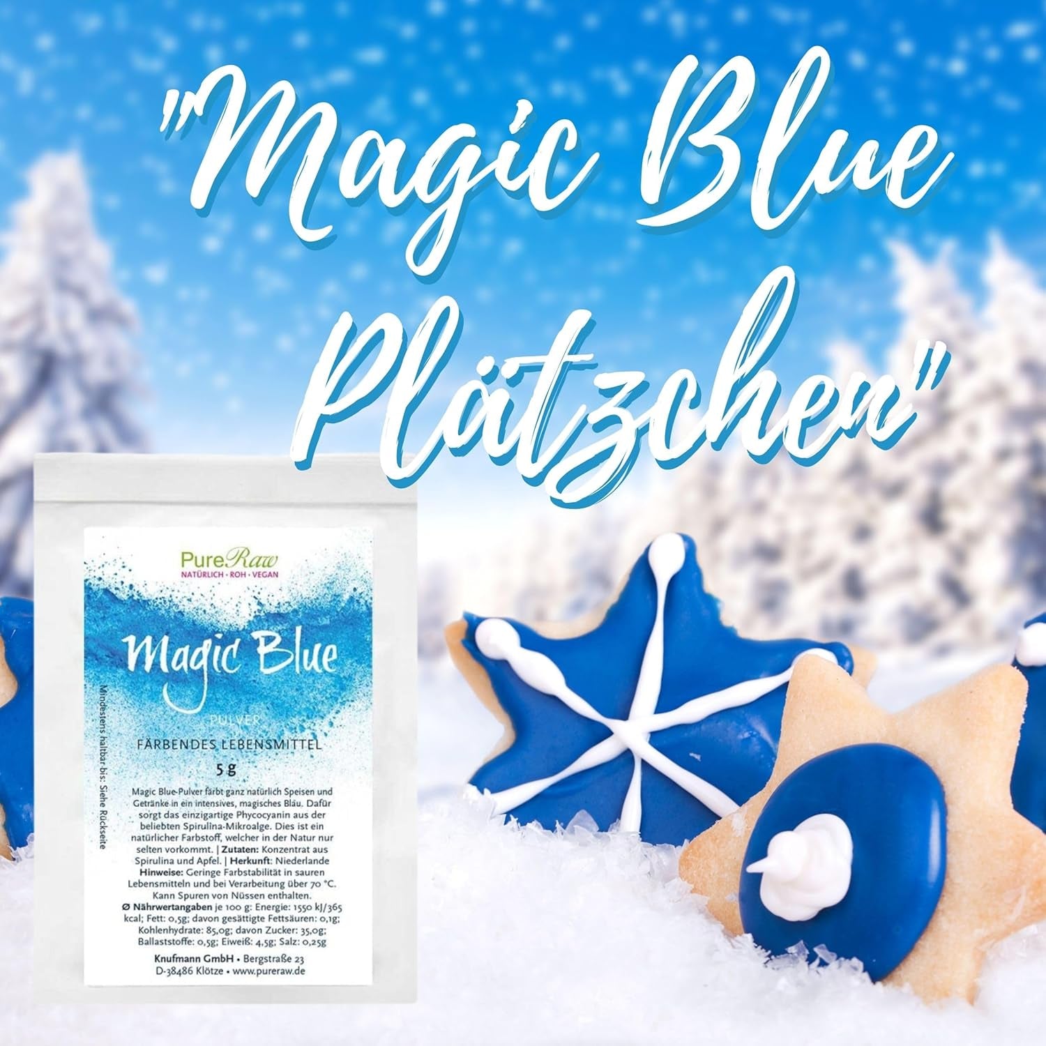 Magic Blue Spiruline Colorant alimentaire naturel en poudre Bleu (végétalien cru) Bleu foncé à bleu pastel clair – Colorant alimentaire en poudre d'algues phycocyanine – Colorant alimentaire naturel | Pureraw 5G