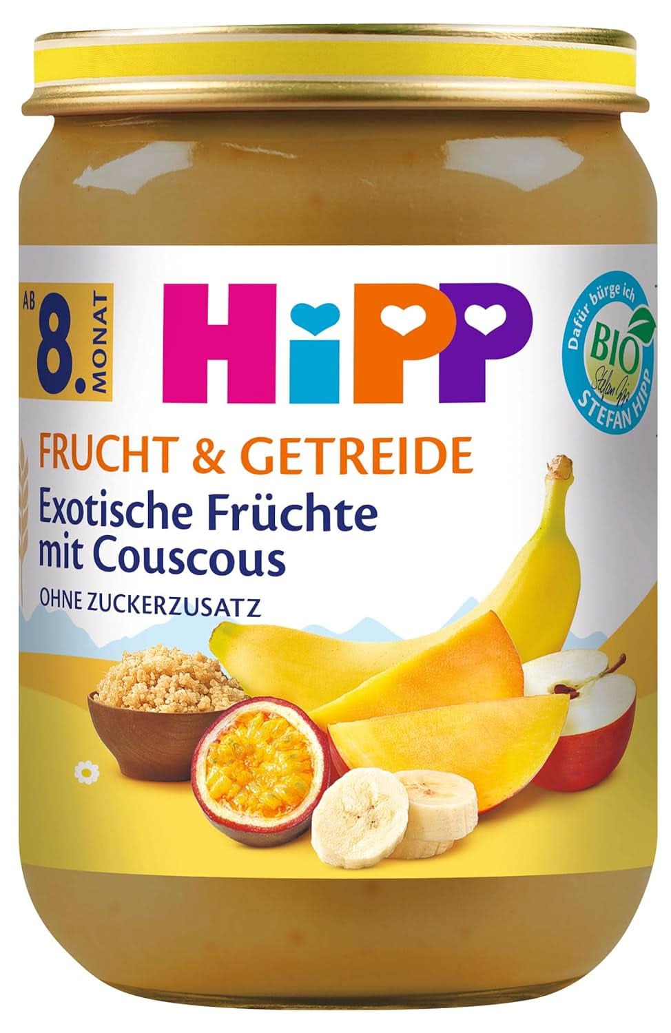Hipp Poires-Bananes aux biscuits, paquet de 6 (6 X 190 grammes) Mère et Enfant Naty Shop 6 x 190 grammes Fruits exotiques au couscous