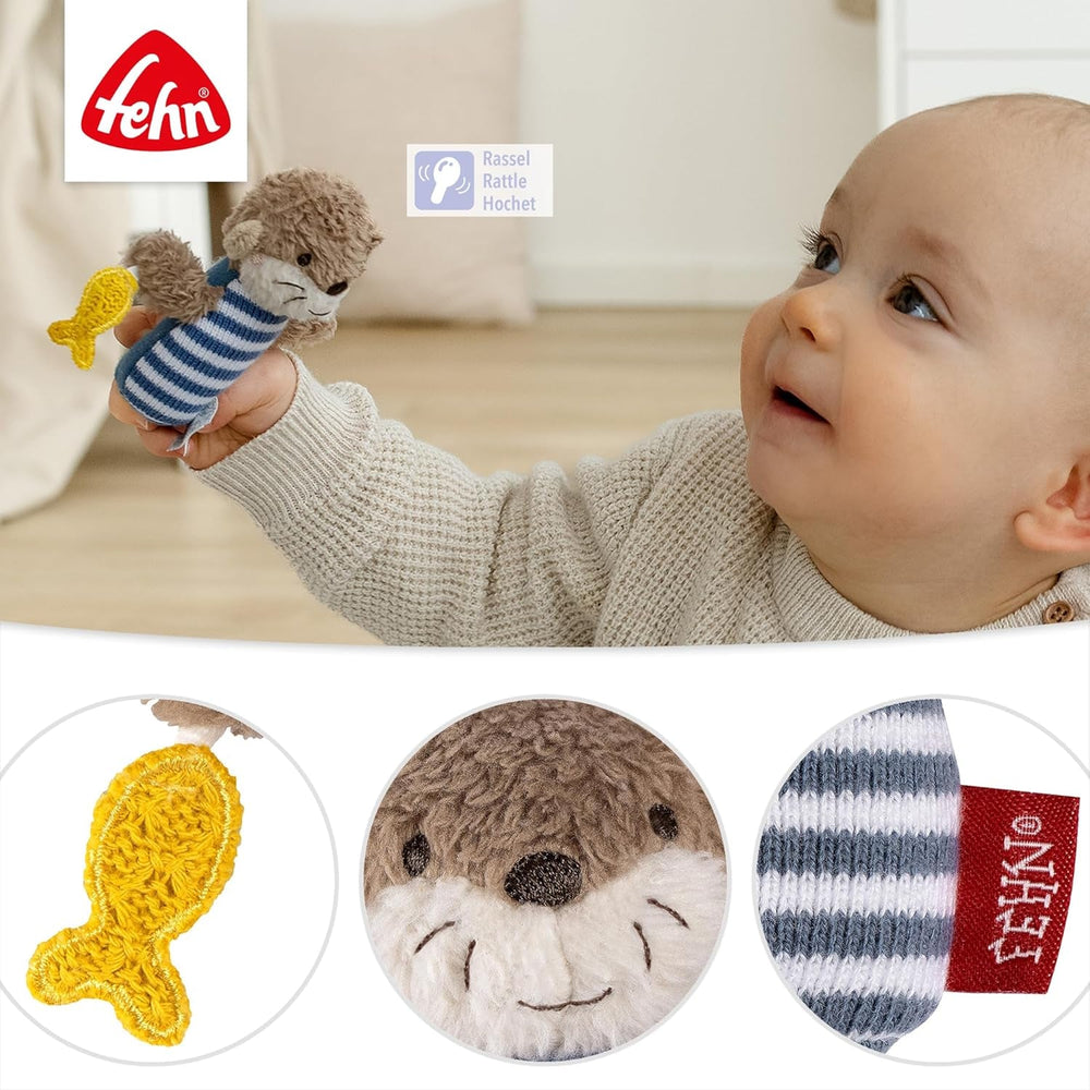 Fehn mini hochet loutre - mini jouet à saisir pour hocheter, tâtonner et jouer avec un animal en tissu doux et câlin - un fidèle compagnon pour les bébés et les jeunes enfants à partir de 0 mois Baby Toys Naty Shop