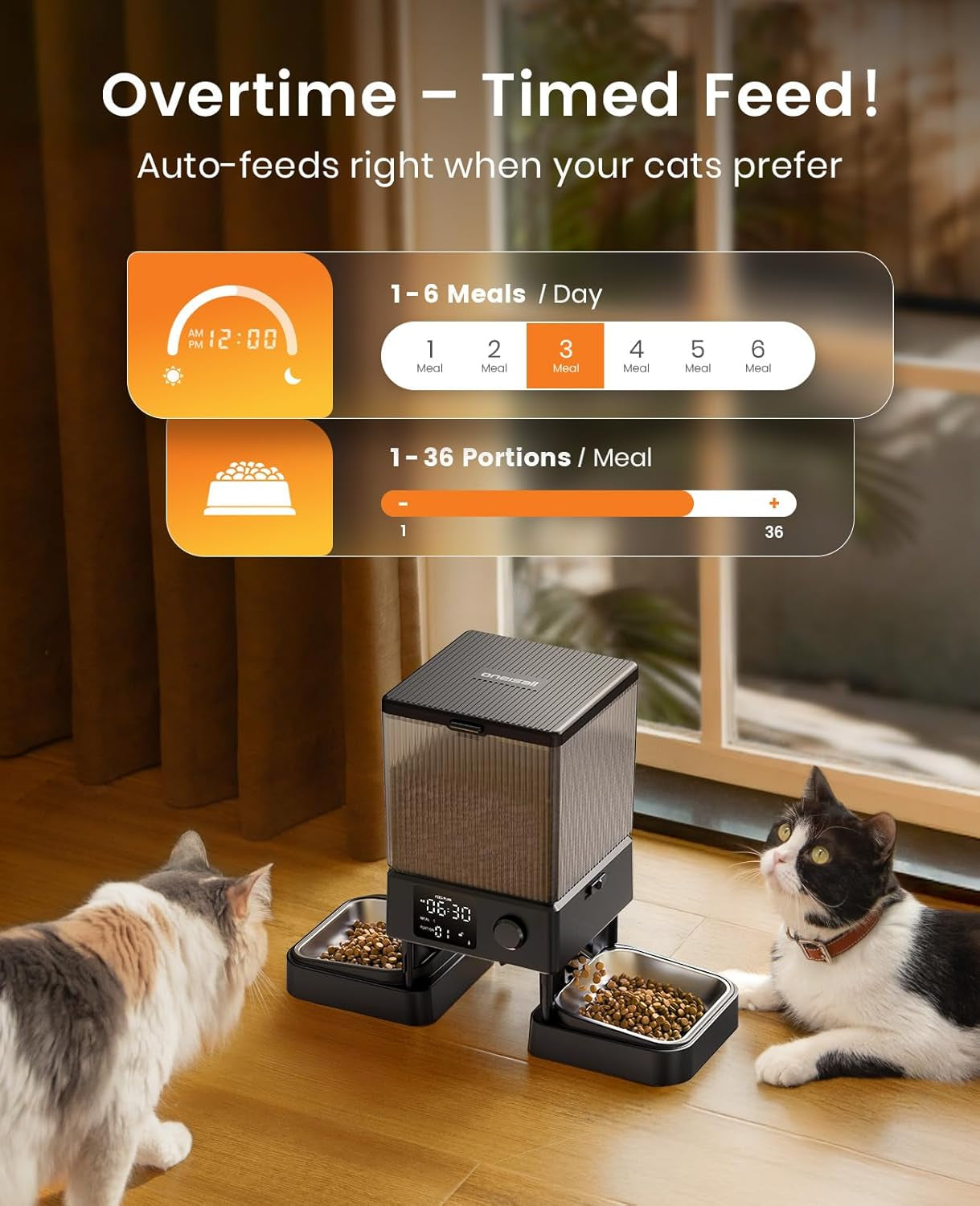 oneisall 5L Futterautomat Katze 2 Napfe, Katzenfutter Automat mit einem Knopf, Einfache Bedienung, Futterspender für Katzen/Hunde, mit Edelstahlschüssel, Voice Recorder, for small/mittlere Haustiere