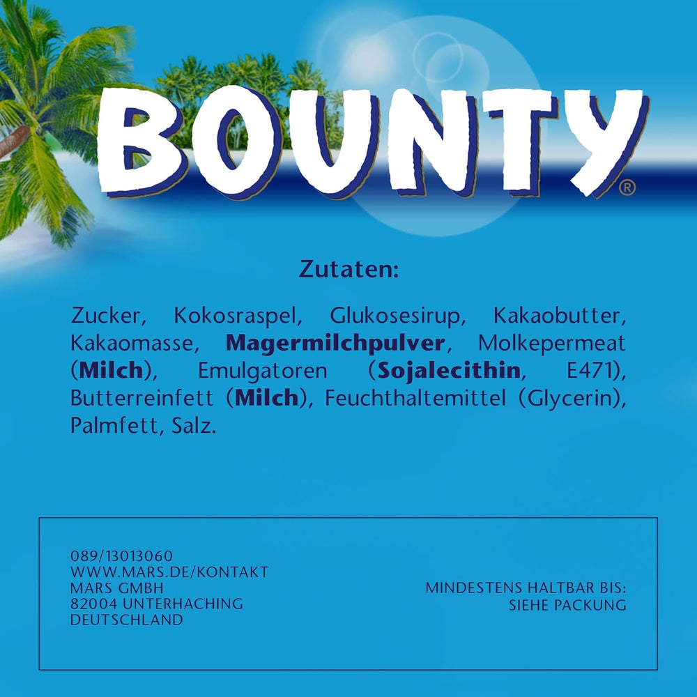 Barres de chocolat Bounty | Noix de coco et chocolat | Différentes tailles de conditionnement