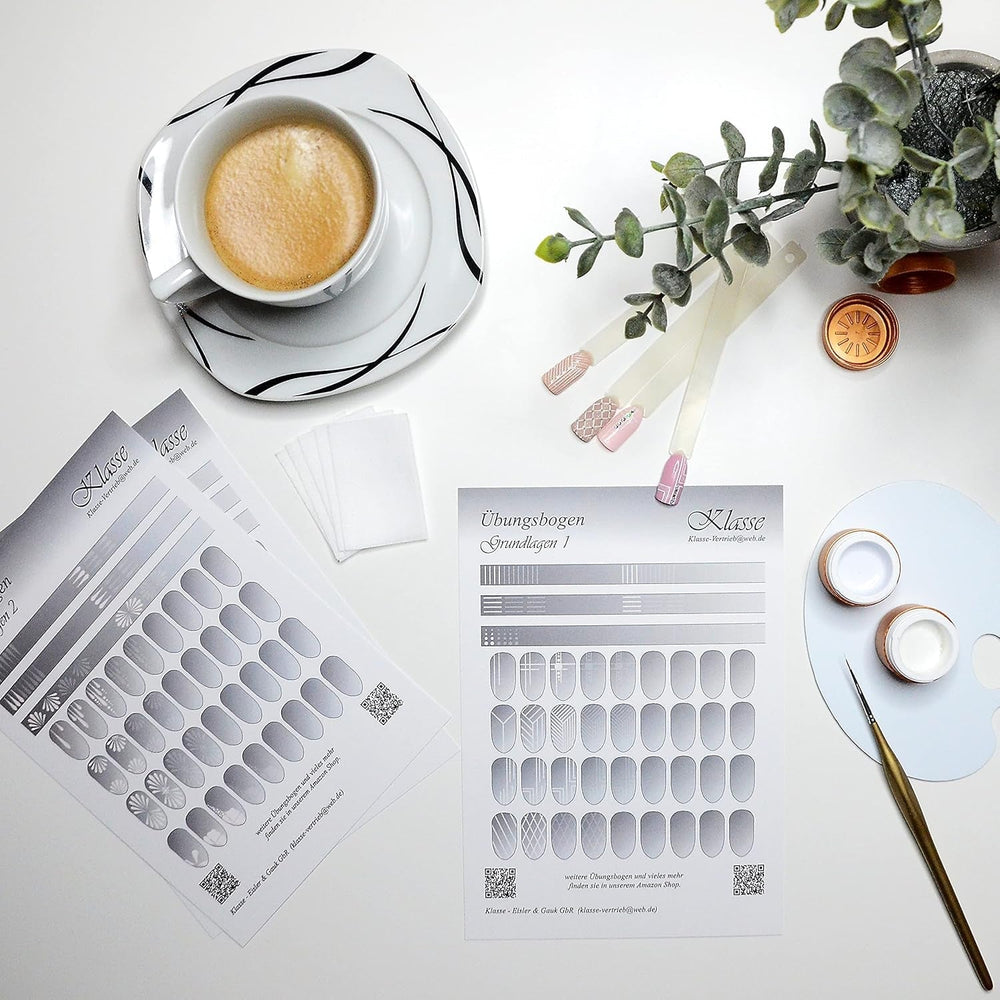 Übungsbögen Nageldesign Nailart (Grundlagen) 3Er Set Übungsbogen Starterset Übung Schulung Tipps Nagelset Nagelart Zubehor Zubehör Nail Art Zum Lernen Ohne Sticker Stickers Folie Brush Stamper ÜB001