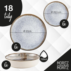 Moritz & Moritz BLOSSOM service de table en porcelaine pour 6 personnes, 18 pièces - Vaisselle moderne au design ludique - Service à café facile d'entretien avec assiettes et bols - Service combiné