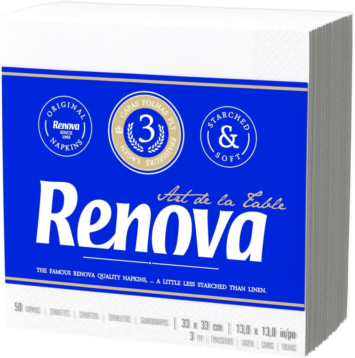 Serviettes en papier Renova, Art de la table, 50 serviettes de qualité supérieure, 3 épaisseurs