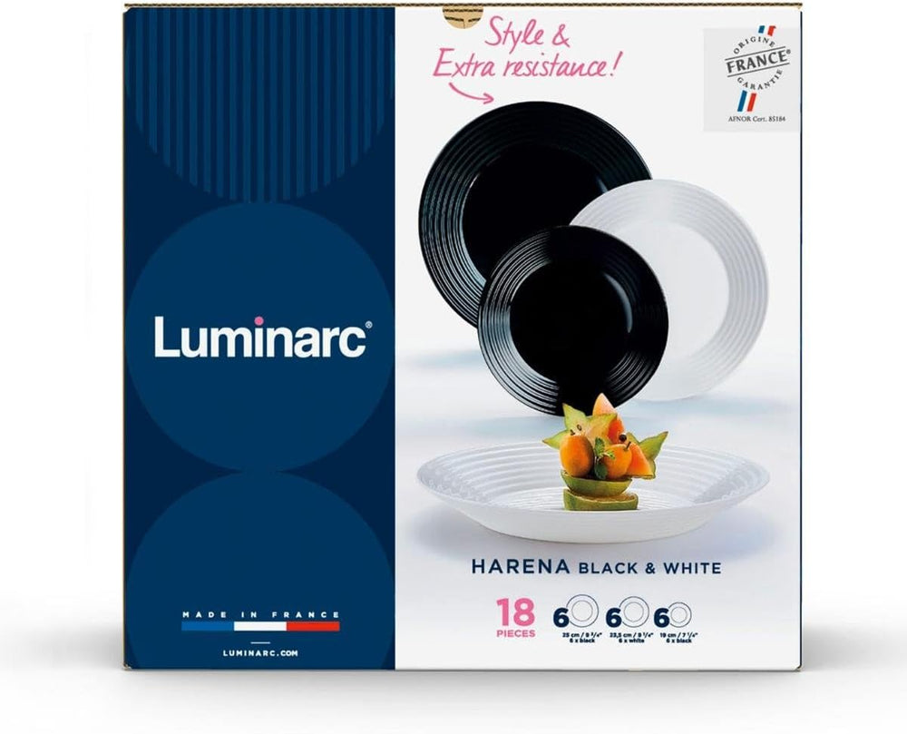 Harena N&b Glasgeschirr, 18 pièces, pour 6 personnes, blanc et noir