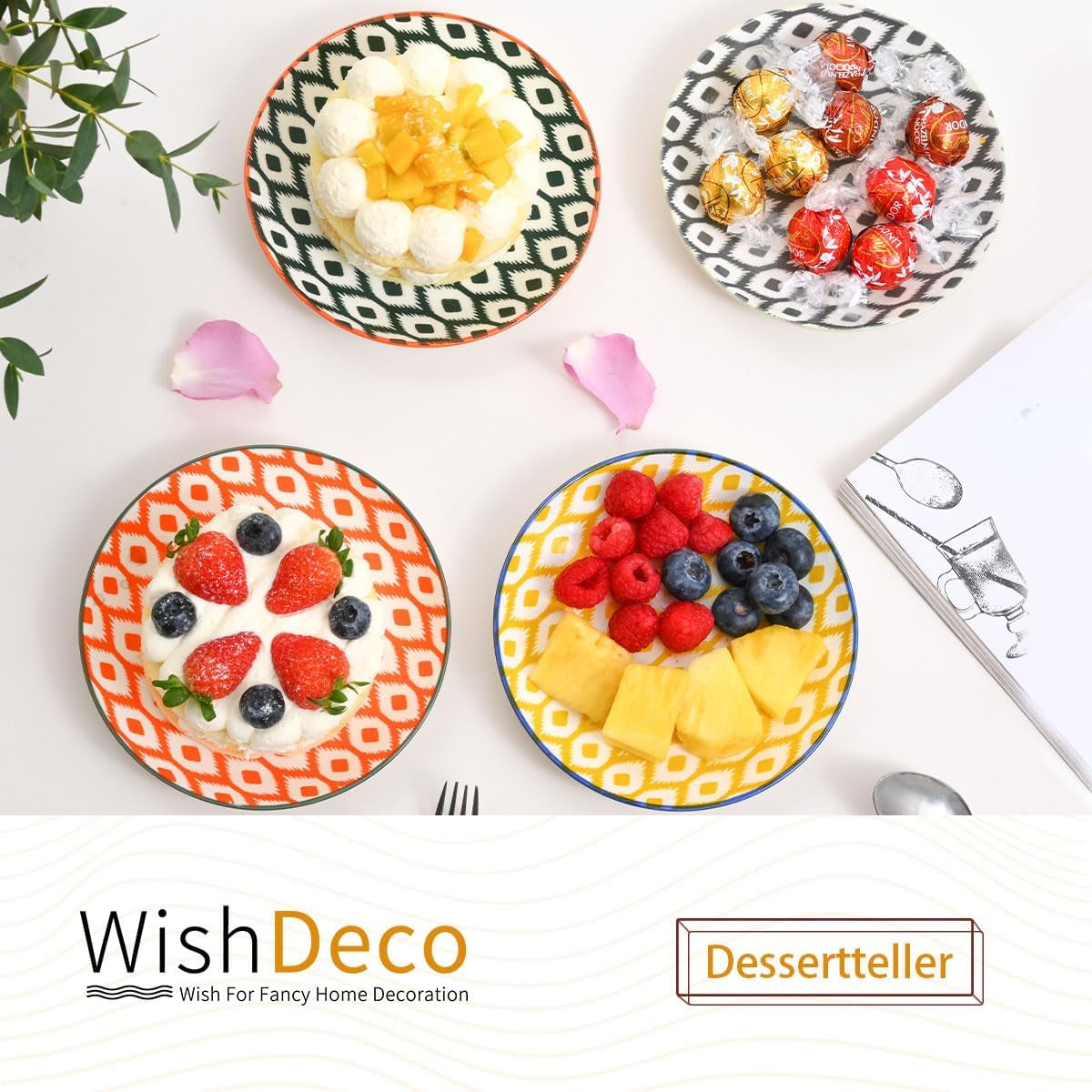 Farfurii pentru tort, set de 6; farfurii mici pentru desert (15 cm); farfurii pentru salată din porțelan; farfurii colorate pentru micul dejun; farfurii mini pentru paste, fructe, pâine