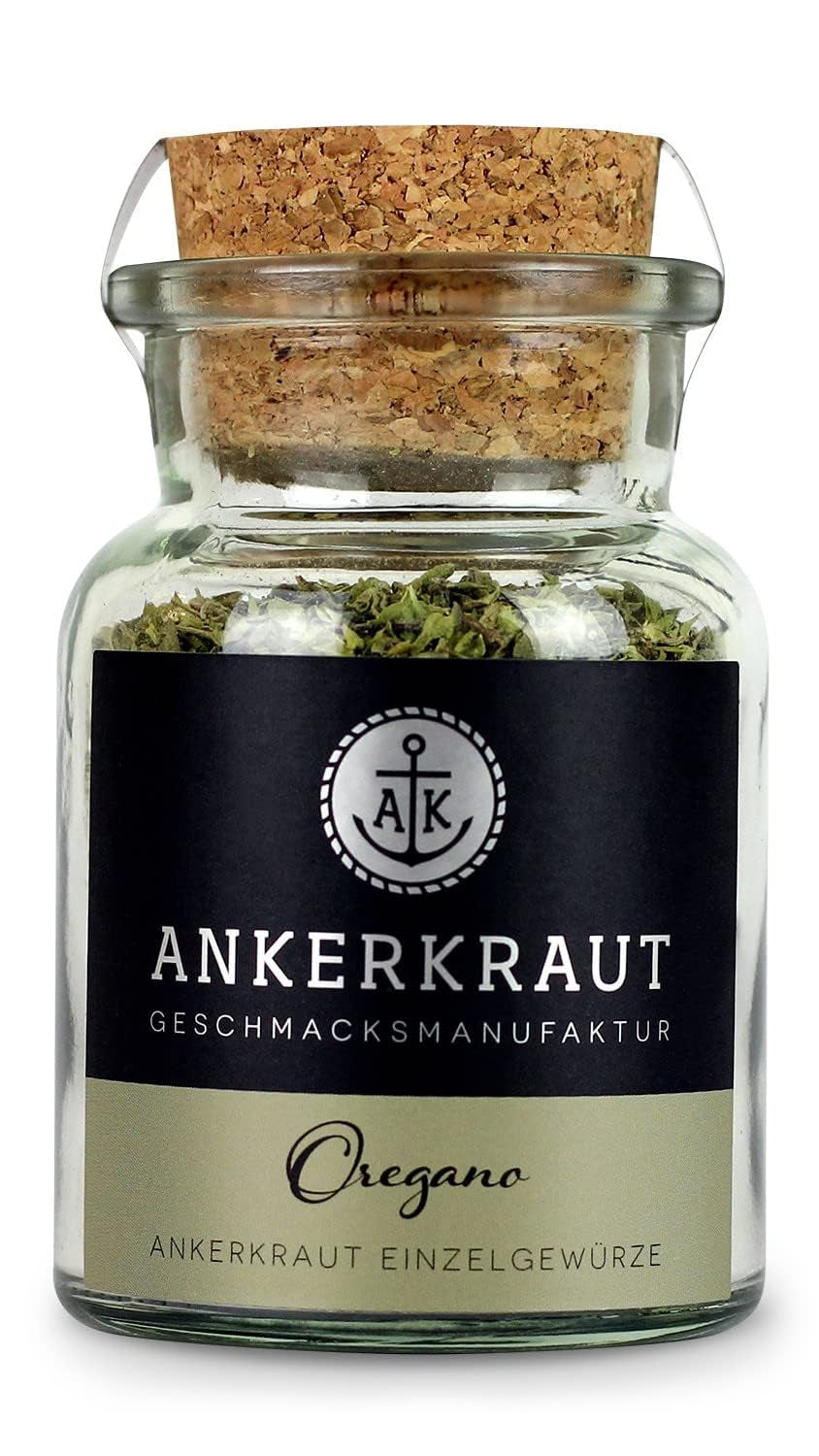 Ankerkraut Origan Gewürz, gerebelt séché, parfait pour la pizza, la soupe aux tomates et au poisson, Kräuter zum Würzen, cuisine méditerranéenne pour la maison, Lecker Kochen, 20g im Korkenglas