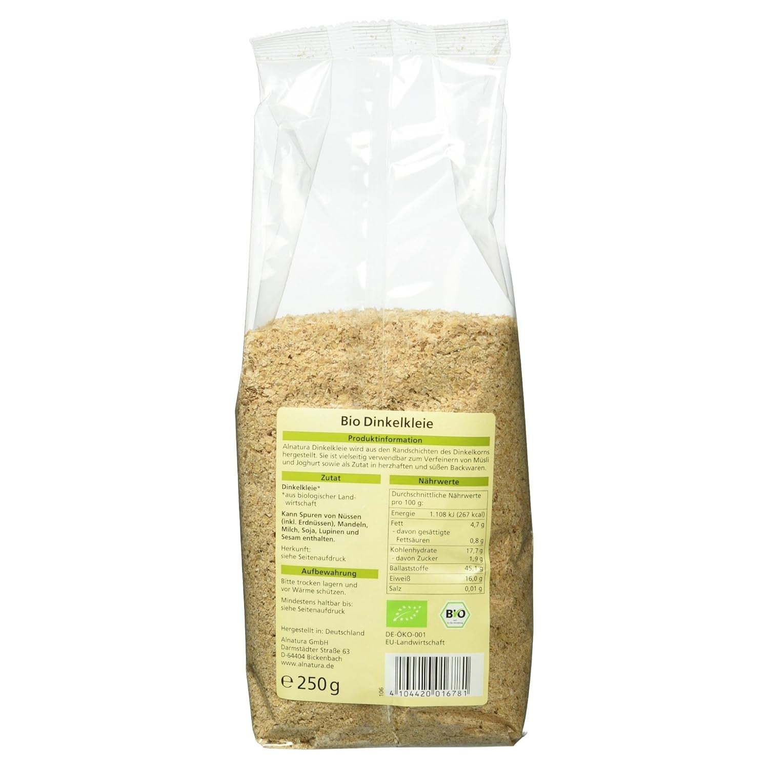 Bio Dinkel-Kleie, 250G Céréales Naty Shop