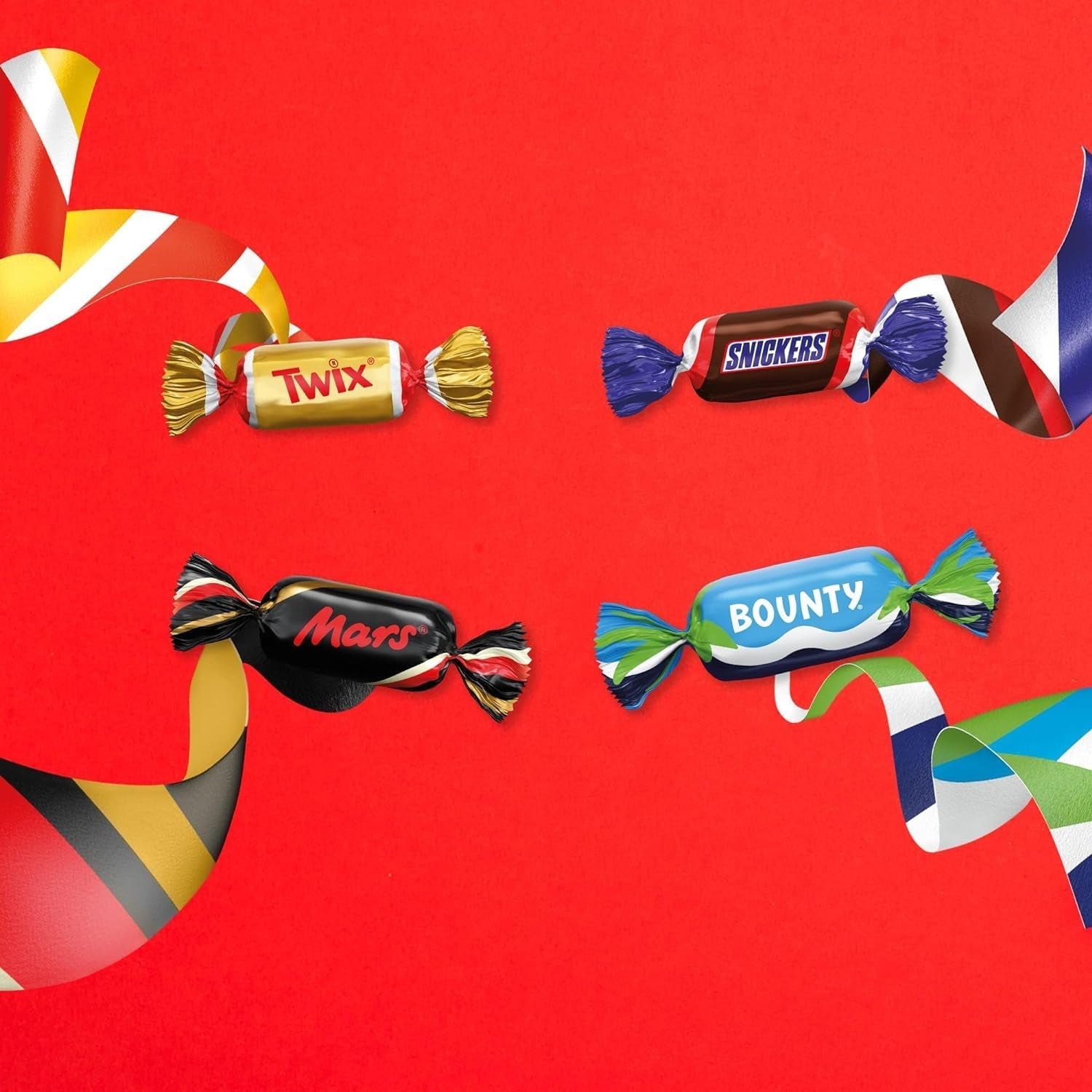 Mix de miniatures, Mars, Snickers, Bounty & Twix, Barres Classiques en format mini, 296 Barres, 3Kg Bonbons Chocolat Naty Shop